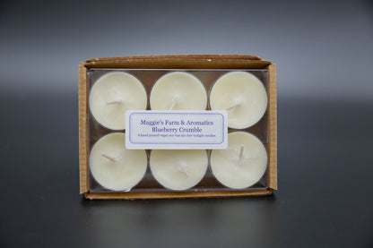 Box of six Blueberry Crumble soy tealight candles