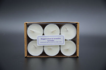 Box of six Lavender soy tealight candles
