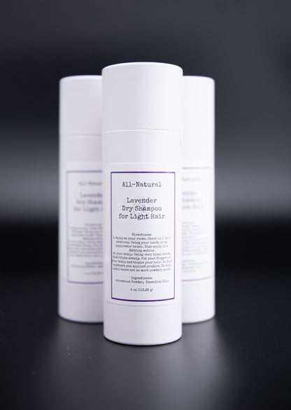 Three Lavender dry shampoo containers for light hair