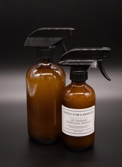 Front and rear views of two bathroom cleaner spray bottles