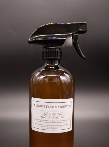Amber glass cleaner bottle with black trigger sprayer