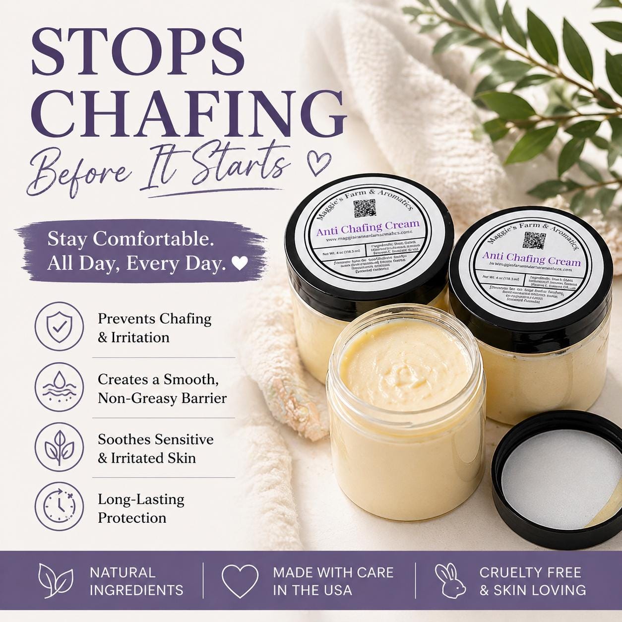Anti-Chafing Cream product photo from Maggie's Farm & Aromatics Etsy listing