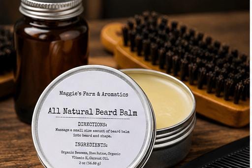 Beard Balm product photo from Maggie's Farm & Aromatics Etsy listing