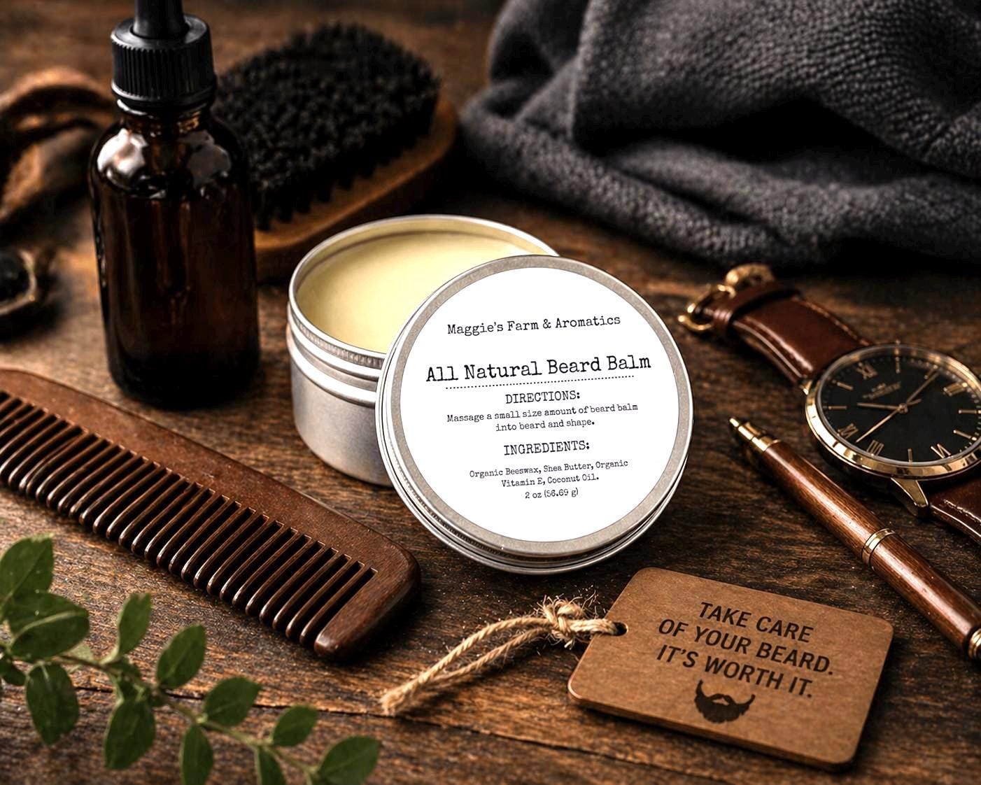 Beard Balm product photo from Maggie's Farm & Aromatics Etsy listing