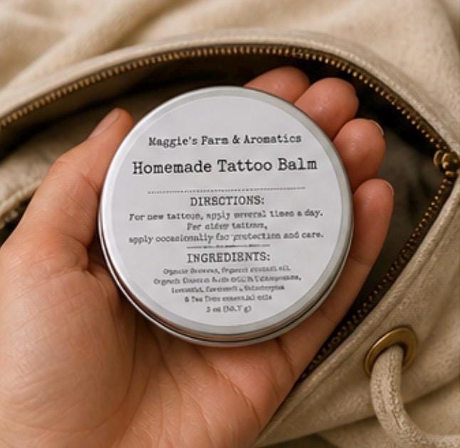 Tattoo Care Balm product photo from Maggie's Farm & Aromatics Etsy listing
