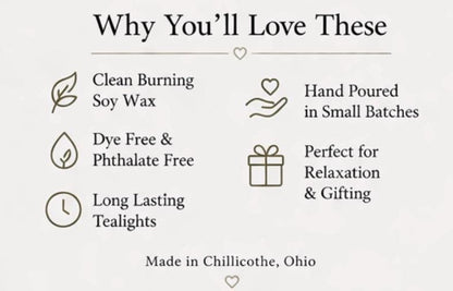 Handpoured Soy Tealight Candles, Vegan Aromatherapy Gift Set