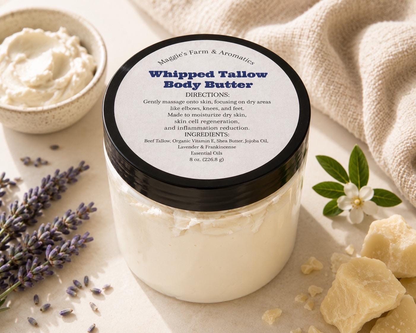 Whipped Tallow Body Butter product photo from Maggie's Farm & Aromatics Etsy listing