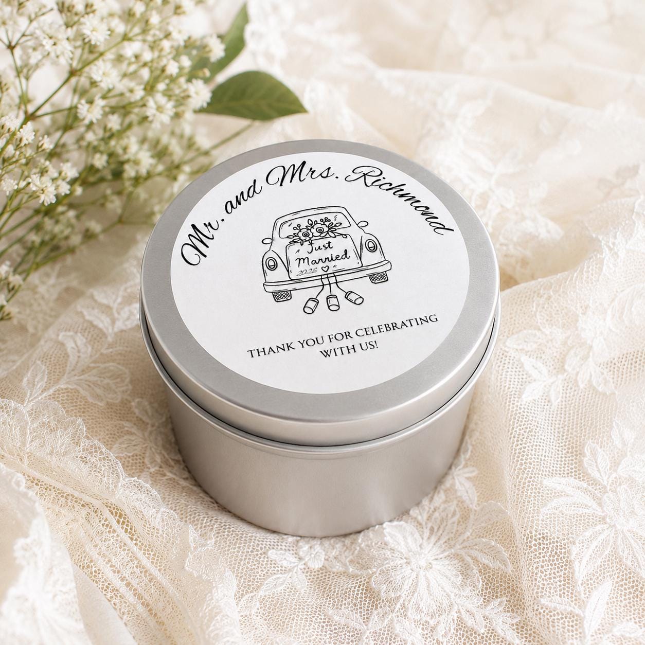 Personalized Wedding Favor Candles label photo from Etsy
